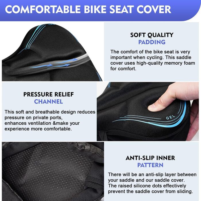 Покриття на велосипедне сідло, водонепроникний чохол для сідла, 27.5 * 23.5 см, м'яке сідло з відбиваючими смугами, підкладка для електровелосипеда, тренажера, спінбайка, блакитне
