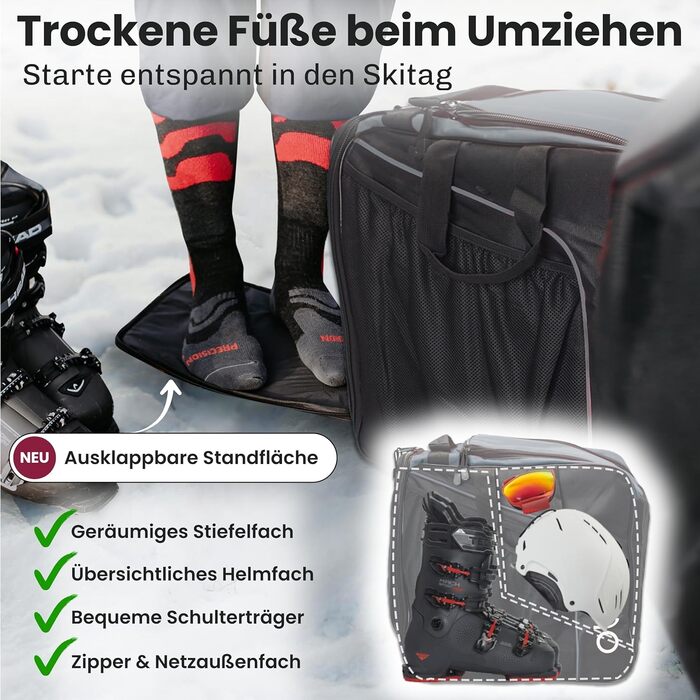 Набір мішок для лиж та лижних черевиків Otaro | Мішок для лиж на 1 або 2 пари | Регульований мішок для лиж, водовідштовхувальний, міцні блискавки, м'який ремінь, сірий. (2 пари лиж до 185 см) + мішок для лижних черевиків