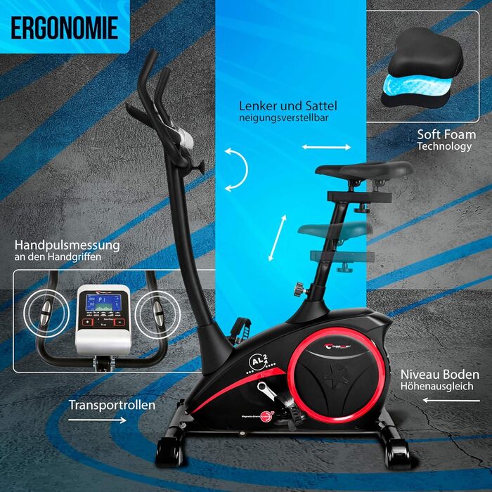 Велотренажер Christopeit AL 2 / AL 2 S, до 150 кг, 24 рівні опору, магнітна система гальмування 9 кг, тихий, Soft-Touch комп'ютер AL 2 S Digital, чорний