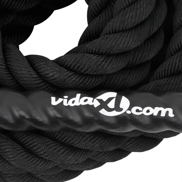 Тренувальне бойове канатне скакалка vidaXL для кросфіту, силових вправ, з нековзкими ручками, чорний поліестер