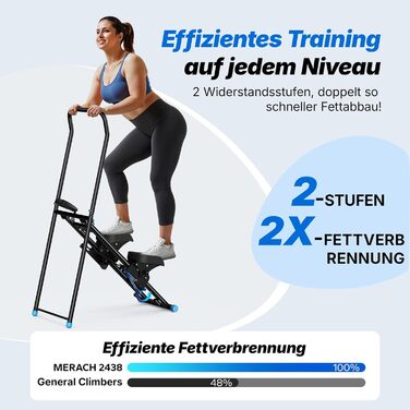 MERACH Сходиця для фітнесу MERACH 2025 - компактний тренажер для дому, вертикальний тренажер для кардіо та загальної фізичної підготовки, регульовані педалі та ручки