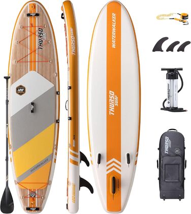 THURSO SURF Надувна SUP-дошка Waterwalker 120 305×76×15 см, комплект: карбонове весло, рюкзак, двокамерний насос, страховочний лиш