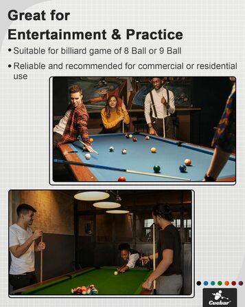 Набір київ для більярду CUEBAR 6 шт., киї 45,7 см, 50,8 см, 595,3 г. Киї для більярду з 3D-рукояткою, 147,3 см для чоловіків та жінок. Кольори: фіолетовий, червоний, зелений, блакитно-зелений, синій, чорний