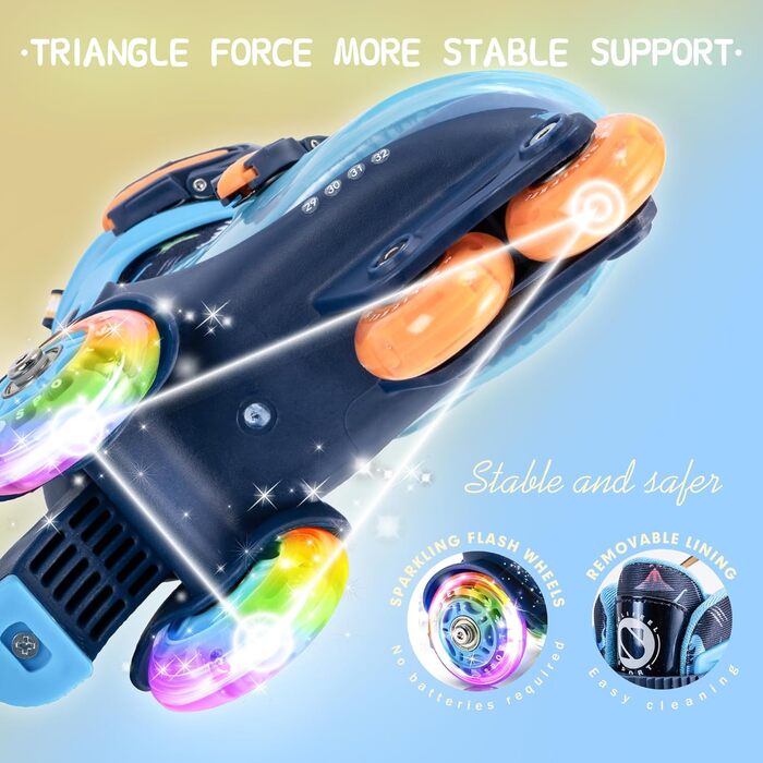 Дитячі ролики SULIFEEL з підсвічуванням для дівчаток та хлопчиків, регульовані, баланс, для початківців, розмір S (29-32 EU)