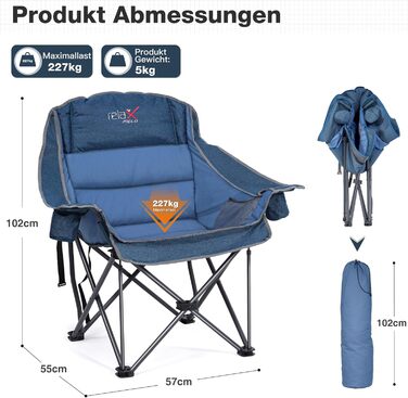 Великий складаний стілець для кемпінгу RELAX FIELD, 227 кг, Navyblue
