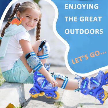 Ролики дитячі ERNAN, регульовані, для дівчаток та хлопчиків, безпечні ролики для початківців з великими колесами (Blue, S)