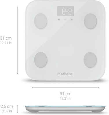 Ваги-аналізатор медичні Medisana BS 600 до 180 кг з Wi-Fi/Bluetooth, вимірювання жиру, води, м’язів, кісткової маси, додаток VitaDock+, електроди з нержавіючої сталі