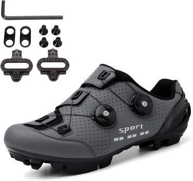 Велосипедні черевики SDEQA для MTB, чоловічі/жіночі, сумісні з SPD, з клітами, унісекс, сірий (46 EU)