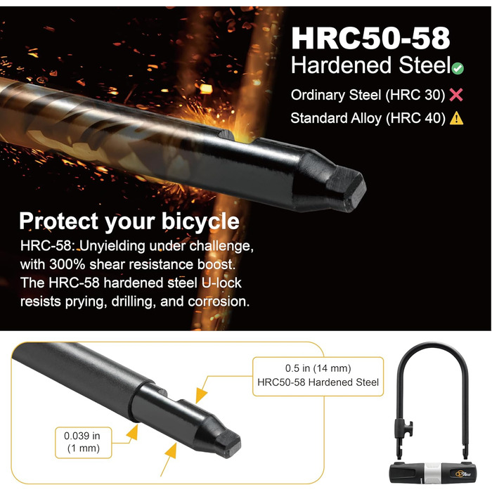 Блокиратор велосипедів Via Velo з кабелем, 14 мм дуга, 1,8 м кабель та кріплення – замок для електровелосипеда, шосе, MTB та складаного велосипеда, чорний