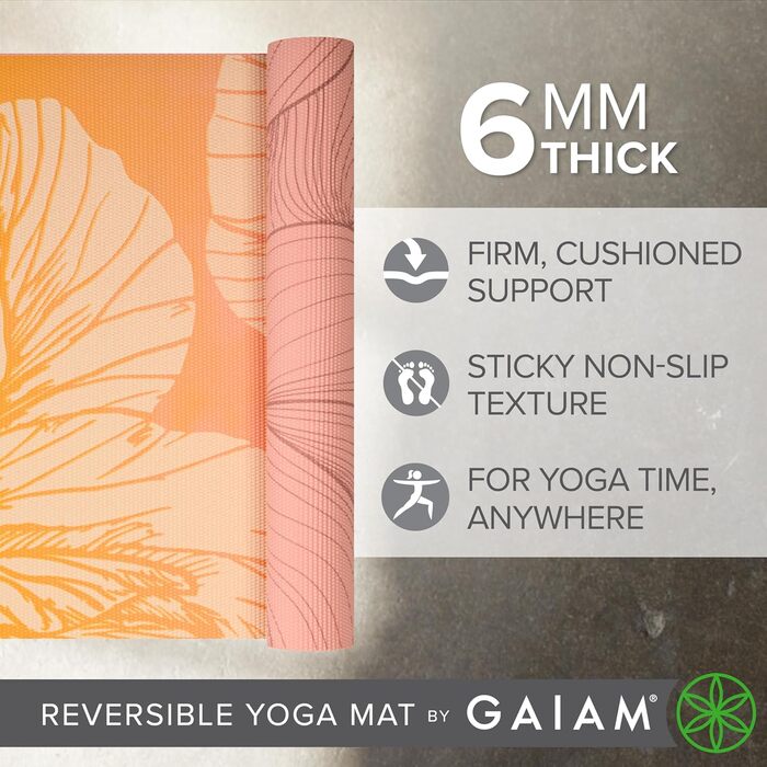 Йогамат Gaiam Premium 6 мм - двостороння, товста, нековзна для йоги, пілатесу та вправ на підлозі (172,7 x 61 x 6 мм)
