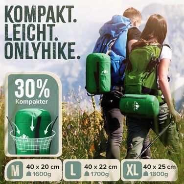 Сплячий мішок ONLYHIKE® Outdoor I [300GSM] - теплий, легкий (1700г) для весни, осені та зими [-5°C до 10°C] | Для кемпінгу, відпочинку на природі та подорожей | Розмір M-XL, Колір: Зелений