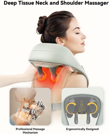 Масажер для шиї Snailax 4D з підігрівом та Shiatsu, електричний масажер для шиї, плечей та спини, зелений