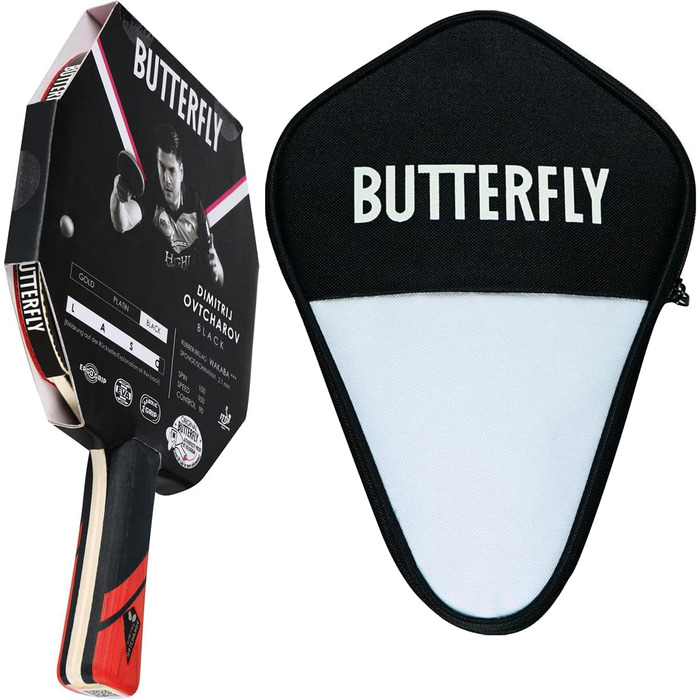 Настільна ракетка Butterfly® Dimitrij Ovtcharov Black для тенісу, ITTF сертифікат, накладка Wakaba 2,1 мм, EVA-технологія, для професіоналів, у комплекті з чохлом CC1
