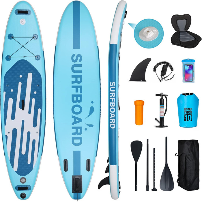 Надувна SUP-дошка YU YUSING 320/335x76x16,5 см з регульованим веслом, насосом, рюкзаком, страховочним шнуром, водонепроникною сумкою, для серфінгу, вантажопідйомність 150 кг