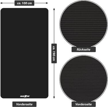 Фітнес-мат для йоги MAXXIVA 190x100x1,5 см, чорний, антиковзкий, без фталатів, з ременем для перенесення – гімнастичний, спортивний, тренувальний килимок