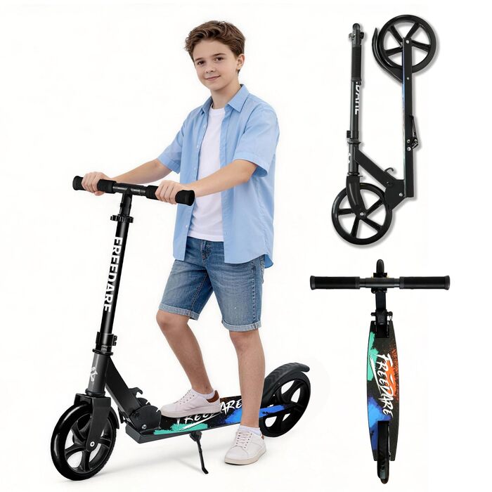 Самокат FREEDARE Cityroller для дітей та дорослих, складаний, колеса 200 мм, до 100 кг, регульована висота, чорний