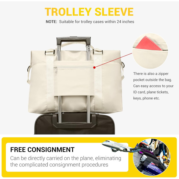 Спортивна сумка LOVEVOOK для жінок: водонепроникна дорожня сумка-мішок, 35L, бежева