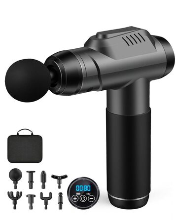 Масажний пістолет Massage Gun для м'язів: перкусійний масажер з 99 швидкостями, 8 насадками, до 9800 об/хв, амплітуда 14 мм, LED сенсорний екран, 35 дБ, чорний