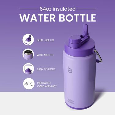 Термобутилка BOTTLE BOTTLE 1.8 л з трубочкою, пігулочницею та ручкою, сталева ізольована фляга для води, спорту та подорожей (фіолетова)