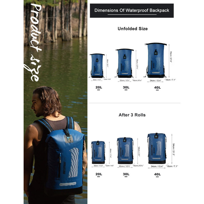 Водонепроникний рюкзак Dry Bag IDRYBAG 20/30/40L: для подорожей, каякінгу та активного відпочинку
