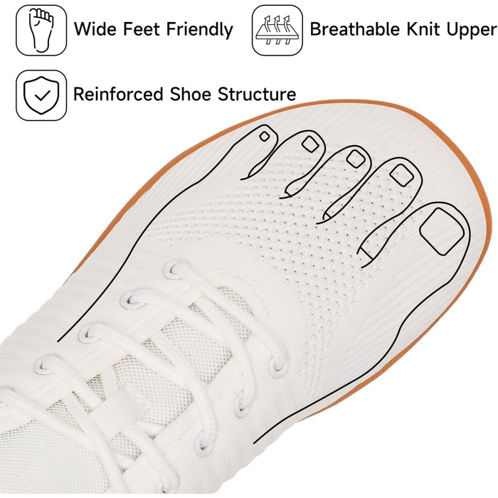 Geweo Взуття для пішохідних прогулянок без шкарпеток для жінок та чоловіків. Легкі дихаючі кросівки з широкою передньою частиною та Zero-Drop підошвою. Розміри 37-47.