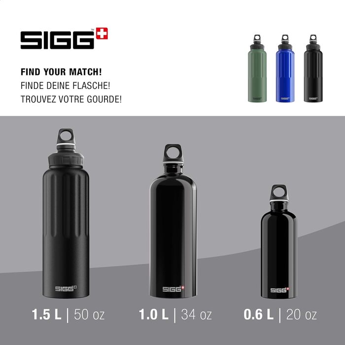SIGG Алюмінієва пляшка для води Traveller 1,5 л, чорна, для газованих напоїв, герметична, легка, BPA-free, кліматично нейтральна