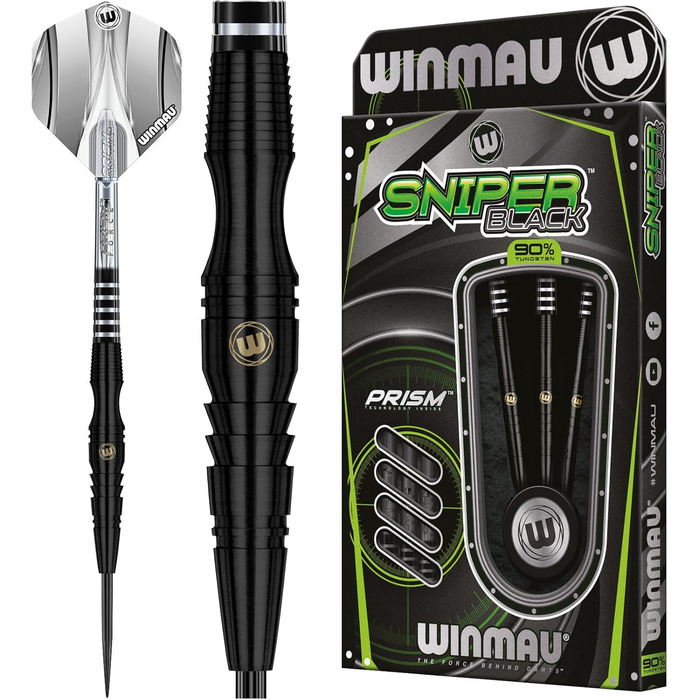 WINMAU Sniper Black професійний вольфрамовий дартс-набір з оперенням і стрижнями