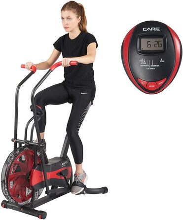 Велотренажер CARE FITNESS Air Bike CA-700 з повітряним опором, 6 програм тренувань, 2 в 1 кростренажер, 6 функцій контролю навантаження, LCD-дисплей, чорний