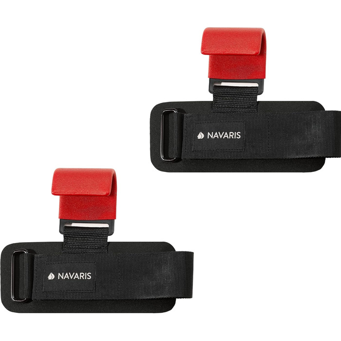 Набори для тренувань Navaris з гачками для силових тренувань - Захист суглобів, набори для фітнесу, бодібілдингу - Професійні ремені для важкої атлетики з металевими гачками (червоний)