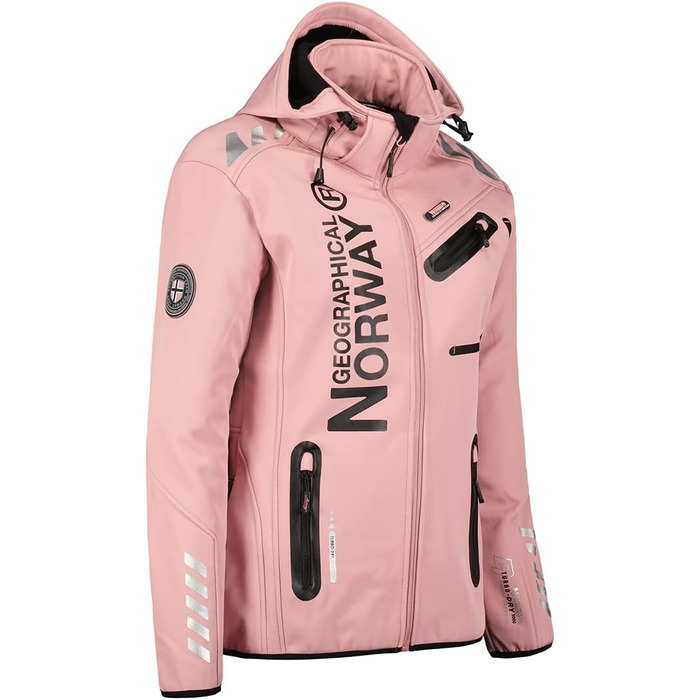 Жіноча мембранна куртка Softshell Geographical Norway Outdoor — водонепроникна спортивна вітровка для дощу (L, блідо-рожевий з чорним)