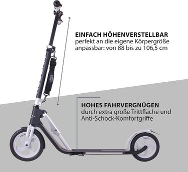 Самокат HUDORA BigWheel Air 230 з ручним гальмом, алюмінієвий, надувні колеса, міський, регулювання висоти, до 120 кг