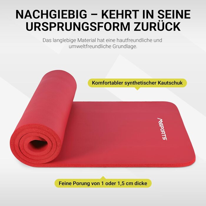 Гімнастичний килимок MSPORTS Studio 183x61x1/1,5 см, фітнес- і йога-мат для залу, без фталатів, м'який, з постером вправ і ременями для перенесення