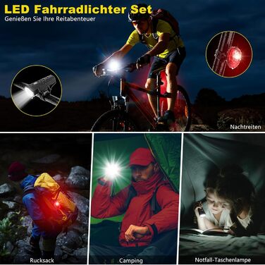 Набір велосипедних ліхтарів LED, STVZO, водонепроникні, USB-зарядка, передній та задній ліхтарі