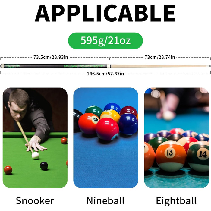 Більярдний кий Horse Billardqueue-Set зі штучним канадським кленом, 58 дюймів, вага 18-21 oz, 2 крейди, для дорослих