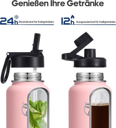 Термос-гідрофляга HydroPal із нержавіючої сталі 750 мл, 1 л, 1,2 л — ізольована пляшка для води з трубочкою, 2 кришками, BPA Free, підходить для газованої води, не протікає, для дітей, спорту та фітнесу
