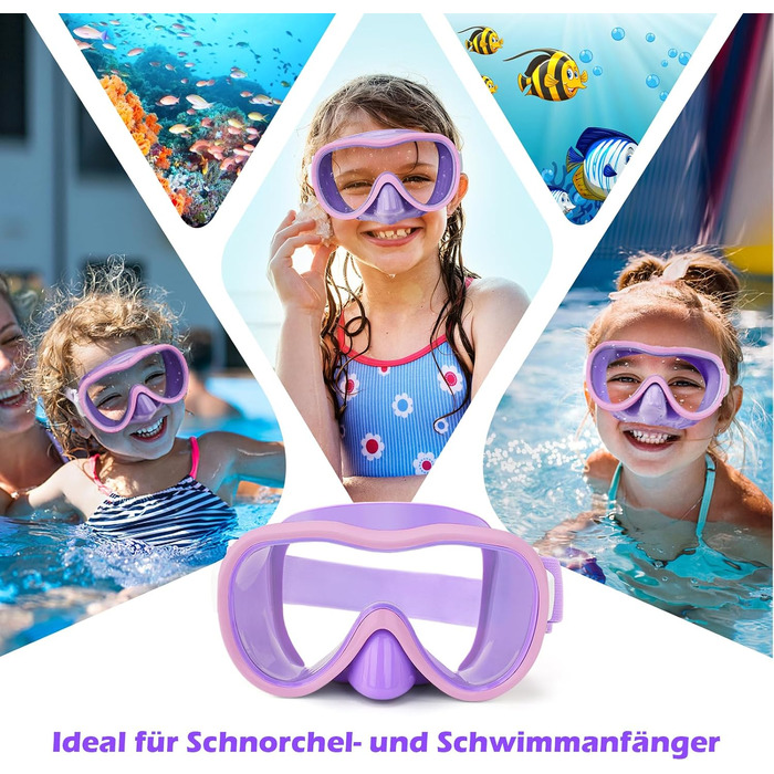 Дитяча маска для плавання WAVE Kinder з антифогом, захистом від протікання та UV-фільтром (Лілово-Рожева)