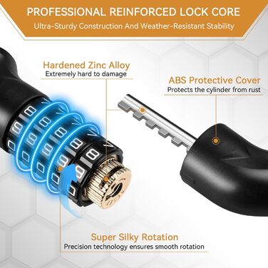 Замки для велосипеда з цифровим кодом, 11 кольорів, 90 см, рівень безпеки 8, 5-значний код, ланцюговий замок для велосипеда, мотоцикла, ролера, дверей (чорний)