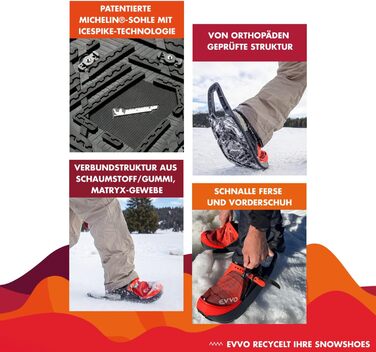 Снігоступи EVVO з підошвою Michelin®, Icespike, регульовані, у комплекті сумка, для чоловіків та жінок, розмір M (EU 36-42), червоно-чорні
