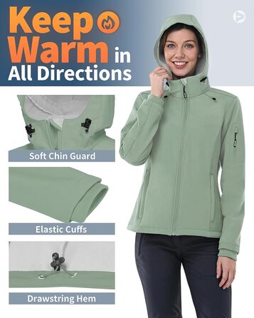 Жіноча мембранна куртка Outdoor Ventures Softshell — водонепроникна та дихаюча вітрівка з капюшоном, колір світло-зелений, розмір L