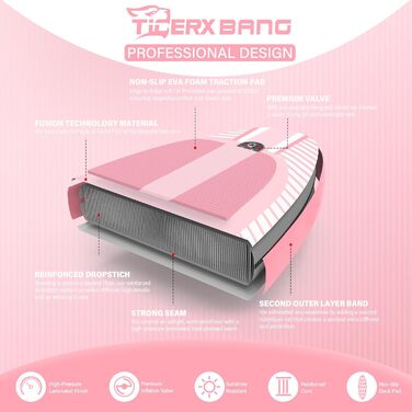 SUP-дошка TIGERXBANG надувна, 335x86x15 см, рожева Shadow, з аксесуарами, для дорослих