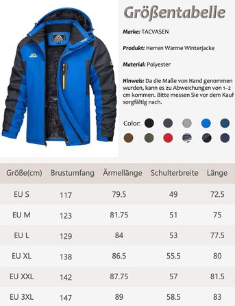 TACVASEN чоловіча тепла зимова куртка з капюшоном, водонепроникна, функціональна, блакитна