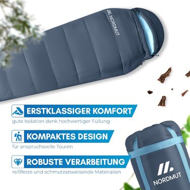 Сплячий мішок NORDMUT® Winter -10°C до 0°C, компресійний, для кемпінгу та трекінгу, 1.8 кг, водонепроникний, 350 GSM (Морський)