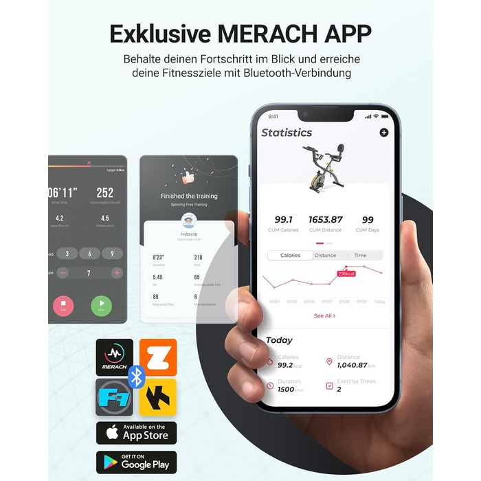 Велотренажер MERACH 4-в-1 з додатком, тихий, магнітний опір 16 рівнів, LCD-дисплей, вимірювання пульсу, складаний, зручне сидіння, еластична стрічка