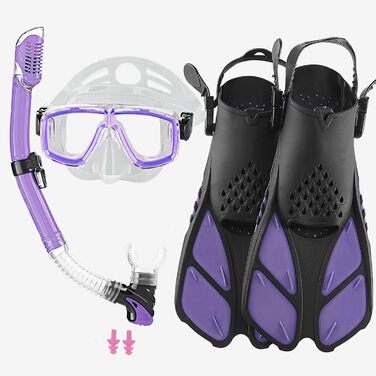 Набір для підводного плавання HH HHAO SPORT для дорослих з ластами S/M (36-41), маска для дайвінгу, трубка Dry Top, компактний комплект для подорожей, фіолетовий, з сумкою