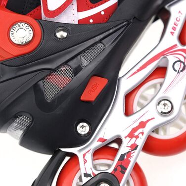 Дитячі ролики Supfine Inlineskates з регульованим розміром 31-38 (S/M) з яскравими колесами – червоні