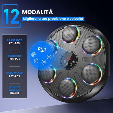 Музична боксерська машина з LED-підсвіткою та Bluetooth, 12 швидкостей та режимів, для дорослих та дітей, чорна