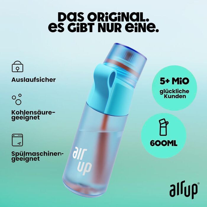 Пляшка для води air up Twist Pro 600 мл фіолетова з ароматом Blue Pulse + 5 арома-подів без цукру та соломинка для школи, спорту, фітнесу