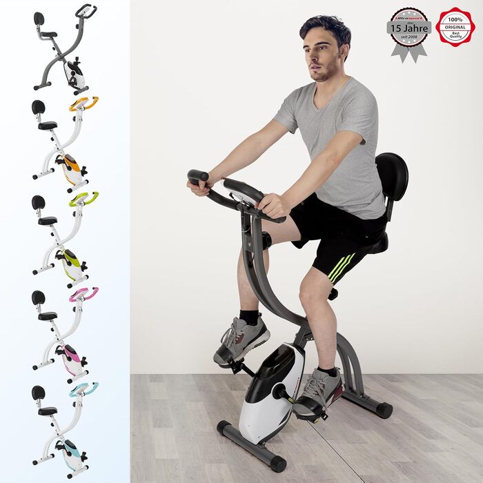 Велотренажер Ultrasport F-Bike 150/200, складаний, 8 рівнів опору, з тримачем для планшета, сенсорами пульсу, LCD-дисплеєм, для спортсменів і людей похилого віку, з спинкою, чорний/сріблястий