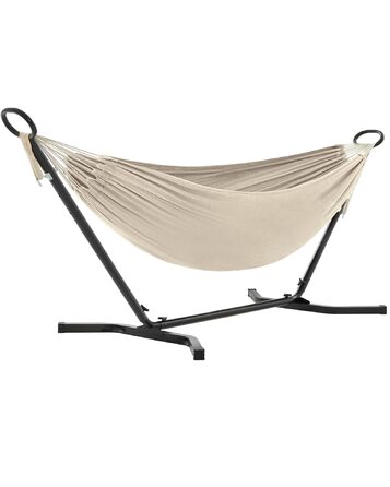 Гамак SONGMICS GHS001G01 бежевий, 210x150 см, металевий каркас, регульована висота, до 240 кг, для саду