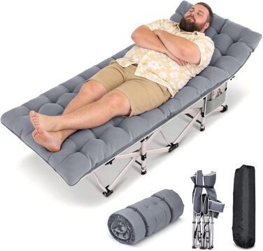 Ліжко туристичне розкладне Feldbett 7-зонне XXL 250 кг, 1200D Oxford, кут нахилу 15°, для кемпінгу, саду, намету, сіре (1 шт)